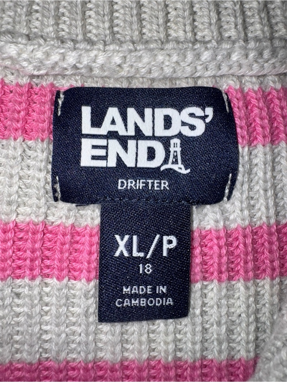 Lands’ End Drifter Women’s Cotton Striped Quarter Zip Sweater Pink Cream - Picture 4 of 6